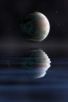 planet in space with water reflection illustration