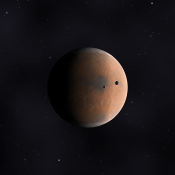 red planet in space with stars illustration