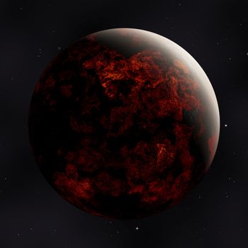 red planet in space with stars illustration