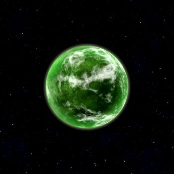 green planet in space with stars illustration