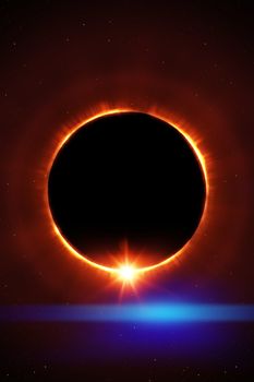 total sun eclipse with stars and flare illustration