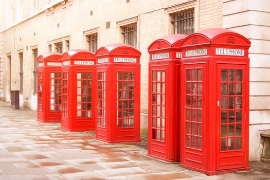 An image of famous red phone boxes in London