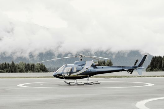 Single-engine Helicopter On Platform Before Launch