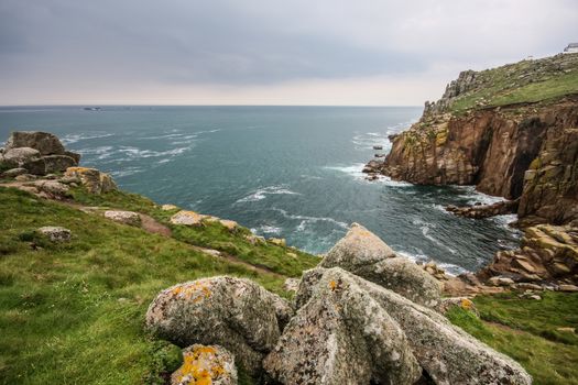 A photography of a rough coast in cornwall