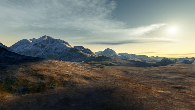 A fantasy landscape scenery without vegetation 3d illustration
