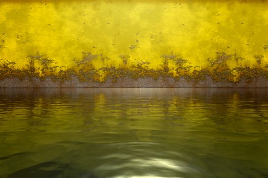 rusty metal wall water surface 3D illustration