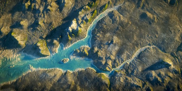 aerial view fantasy landscape with river 3D illustration