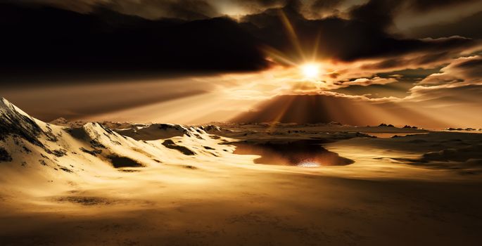 A dramatic desert sunset 3d illustration