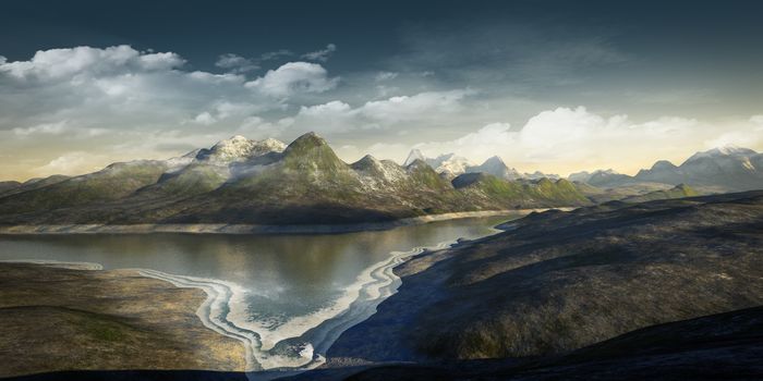 A fantasy landscape scenery without vegetation 3d illustration