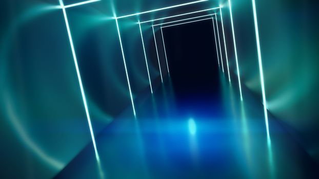 A neon lights tunnel background 3D illustration