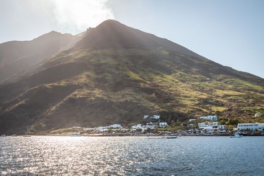 An image of the active volcano islands at Lipari Italy