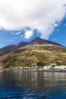 An image of the active volcano islands at Lipari Italy