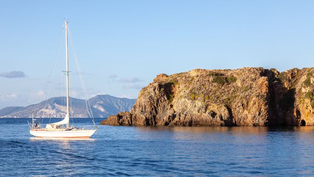 An image of a sailing boat at Lipari Islands Sicily Italy