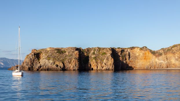 An image of a sailing boat at Lipari Islands Sicily Italy