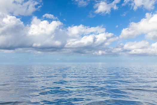 An image of the blue sky with white clouds over the sea