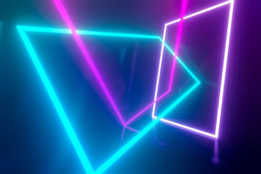 turquoise and pink neon lights frame background 3D illustration