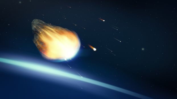 glowing asteroid in deep space 3D illustration