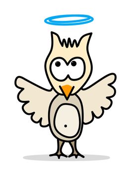 An illustration of a comic character small owl with blue halo