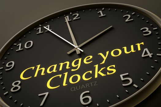 change your clocks modern black clock style 3d illustration