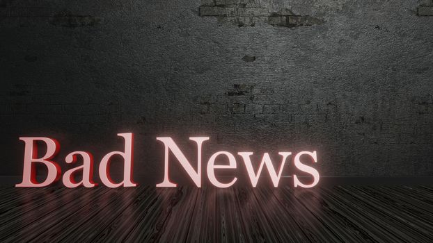 A dark floor with text bad news 3D illustration