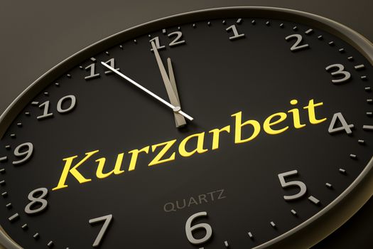 An image of a typical clock with text short-time work in german language