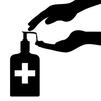 An illustration of a typical sanitizer with hands