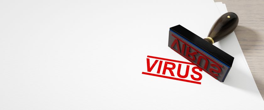 paper background with a stamp and the word virus 3D illustration