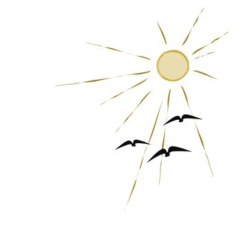 An illustration of birds flying to the sun