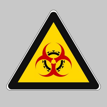 An illustration of a biohazard sign with a corona virus