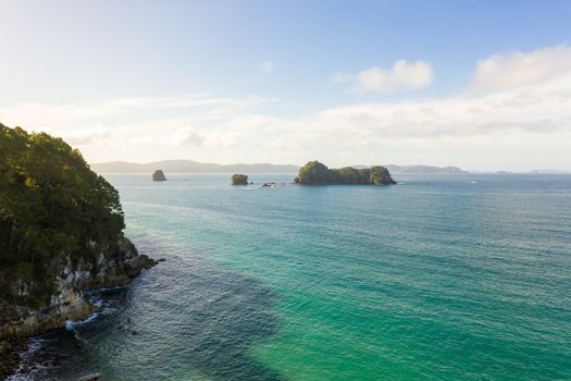 An aerial view of Hahei Beach New Zealand