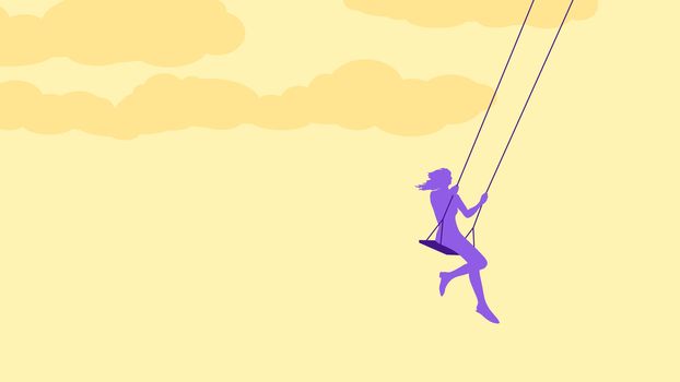 An illustration of a young woman swinging