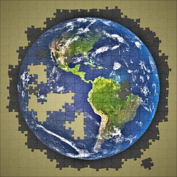 The planet Earth jigsaw puzzle done with NASA textures 3d illustration