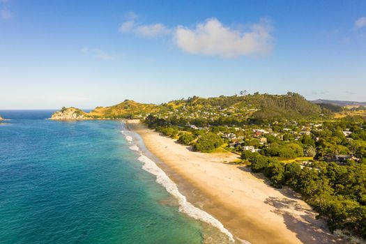 An aerial view of Hahei Beach New Zealand