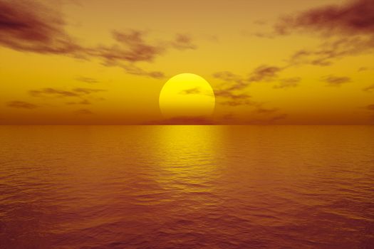 A great sunset over the ocean 3d illustration