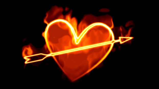An image of a heart with arrow on fire