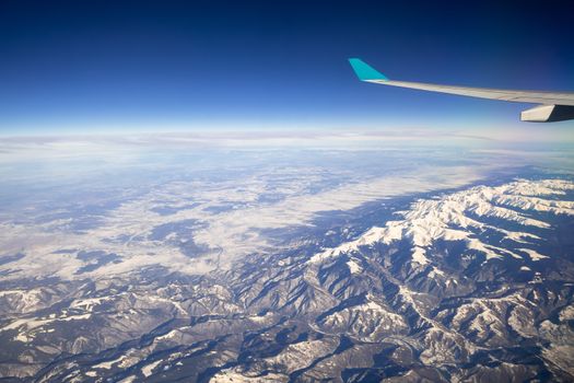 An image of a flight over Asia Alps