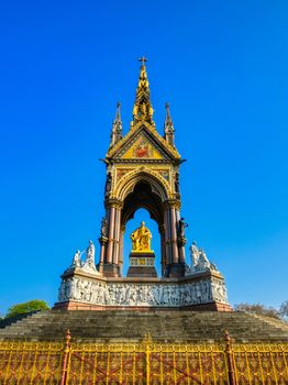 The Albert Memorial, located in Kensington Gardens, London, UK.