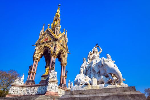 The Albert Memorial, located in Kensington Gardens, London, UK.