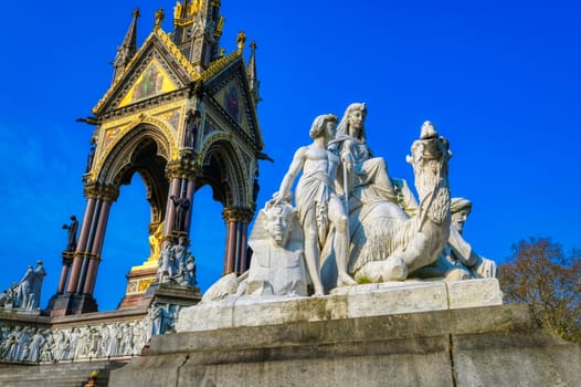 The Albert Memorial, located in Kensington Gardens, London, UK.