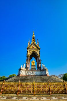 The Albert Memorial, located in Kensington Gardens, London, UK.