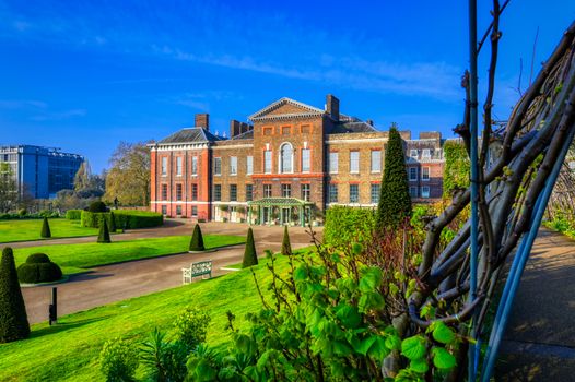 London, United Kingdom - April 17, 2019 : Kensington Palace gardens on a spring morning located in Central London, UK. 