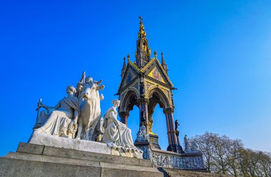 The Albert Memorial, located in Kensington Gardens, London, UK.