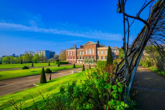 London, United Kingdom - April 17, 2019 : Kensington Palace gardens on a spring morning located in Central London, UK. 