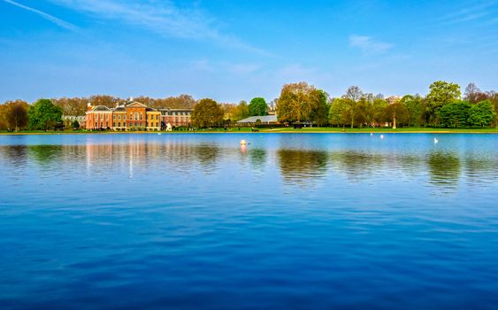 London, United Kingdom - April 17, 2019 : Kensington Palace gardens on a spring morning located in Central London, UK. 