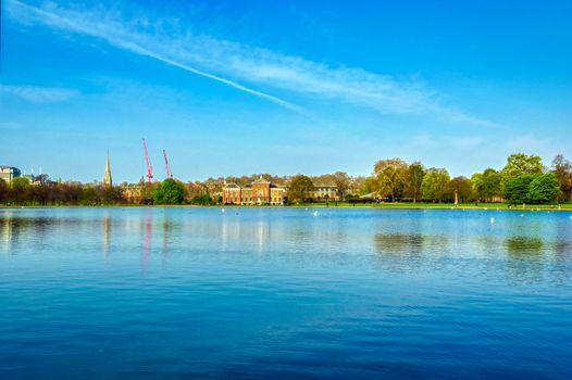 London, United Kingdom - April 17, 2019 : Kensington Palace gardens on a spring morning located in Central London, UK. 