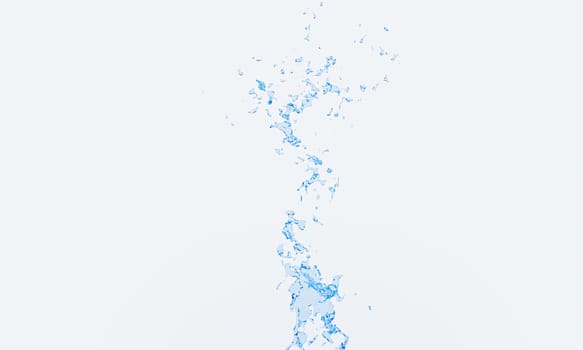 The clear blue water spread and bounced up from the bottom. White background. 3D Rendering