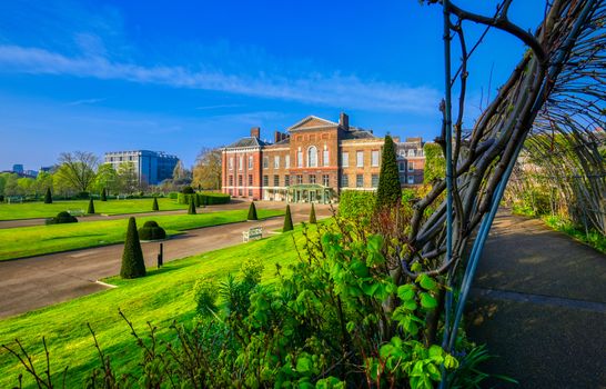 London, United Kingdom - April 17, 2019 : Kensington Palace gardens on a spring morning located in Central London, UK. 