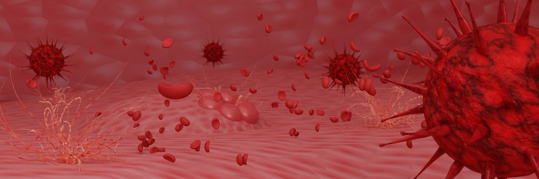 Model for Coronavirus Covid-19 outbreak and coronaviruses influenza concept   dangerous flu strain cases as a pandemic medical health risk  with disease cell as a 3D render