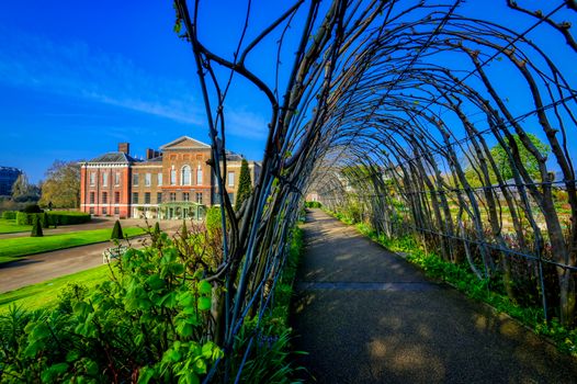 London, United Kingdom - April 17, 2019 : Kensington Palace gardens on a spring morning located in Central London, UK. 