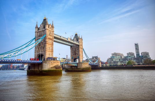 Tower Bridge across the River Thames in London, UK.